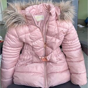 Michael Kors Blush Puffer Jacket with Fur Trim